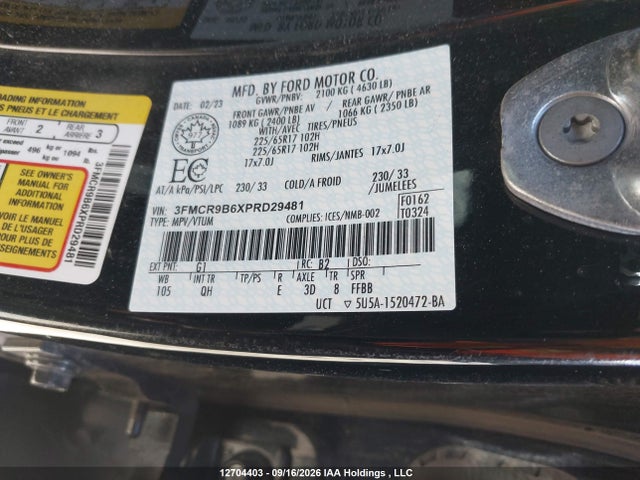 Продажа на аукционе авто 2023 Ford Bronco Sport Big Bend, vin: 3FMCR9B6XPRD29481, номер лота: 12704403
