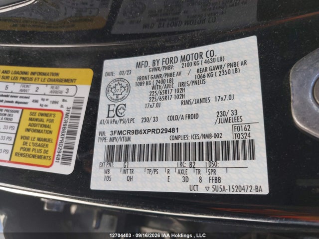 Продажа на аукционе авто 2023 Ford Bronco Sport Big Bend, vin: 3FMCR9B6XPRD29481, номер лота: 12704403