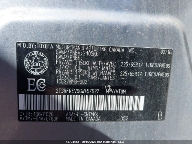 Toyota Rav4 Xle 2016 2T3RFREV9GW457927 Image 19