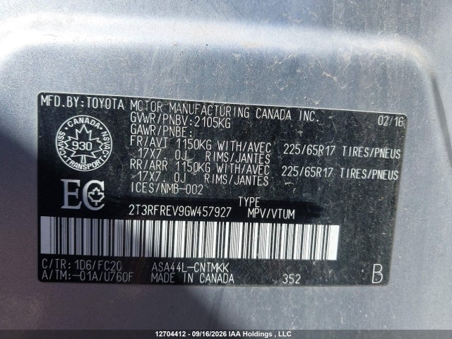 Toyota Rav4 Xle 2016 2T3RFREV9GW457927 Image 9