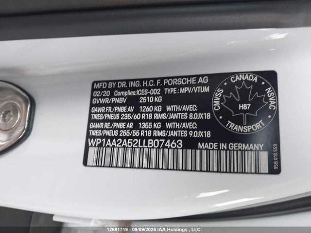 Продажа на аукционе авто 2020 Porsche Macan, vin: WP1AA2A52LLB07463, номер лота: 12691719