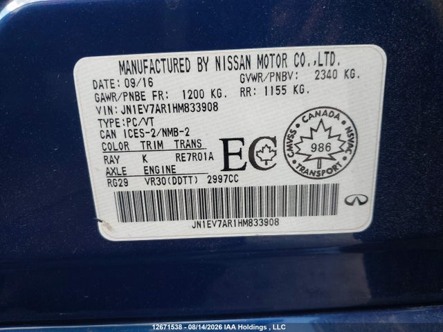 JN1EV7AR1HM833908 Infiniti Q50 3.0t