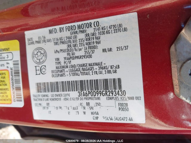 Ford Fusion Titanium 2016 3FA6P0D99GR293430 Image 9