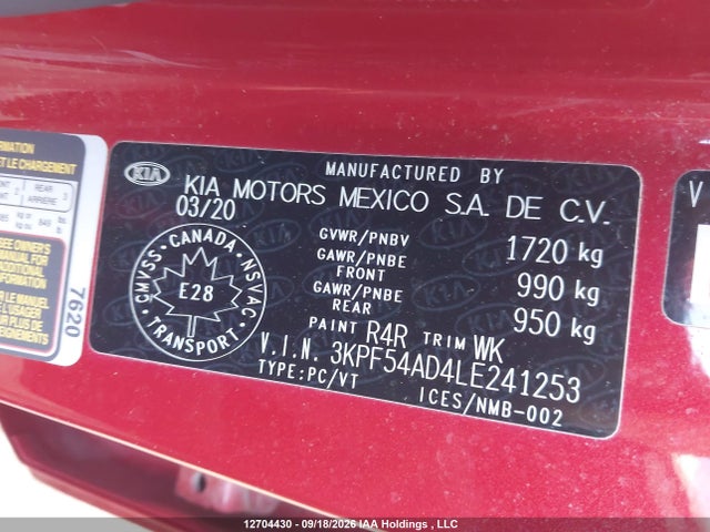 12704430 :رقم المزاد ، 3KPF54AD4LE241253 vin ، 2020 Kia Forte Ex/ex Limited/ex Premium/ex+ مزاد بيع