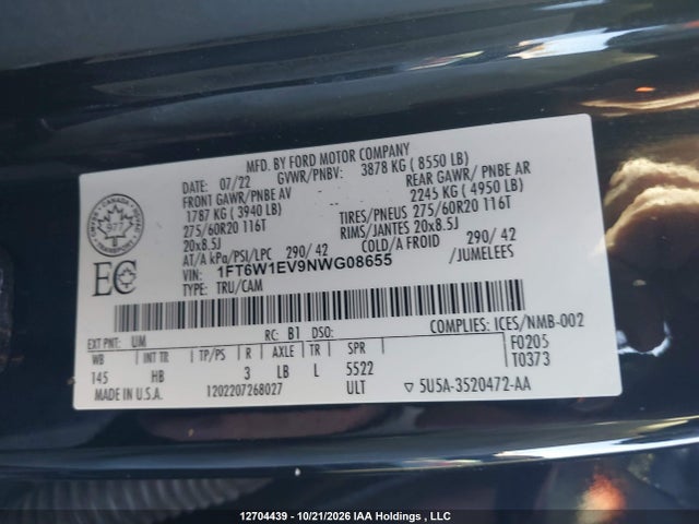 Ford F-150 Lightning Lariat 2022 1FT6W1EV9NWG08655 Image 9