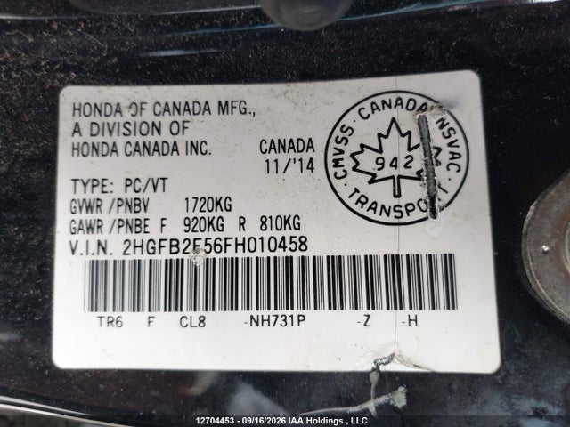 Honda CIVIC EX 2015 2HGFB2F56FH010458 Image 9