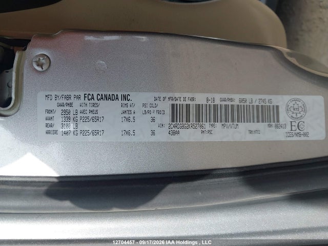 Aukcja sprzedaży 2019 Dodge Grand Caravan Se, vin: 2C4RDGBG2KR527061, numer aukcji: 12704457