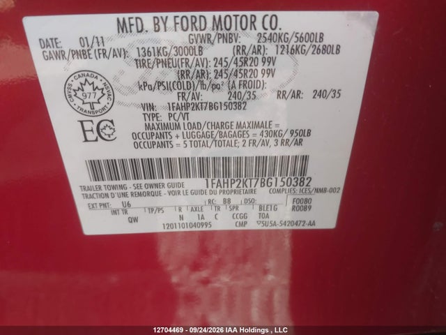 Aukcja sprzedaży 2011 Ford Taurus Sho, vin: 1FAHP2KT7BG150382, numer aukcji: 12704469