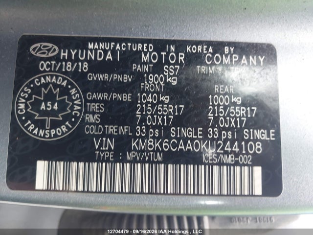 Продаж на аукціоні авто 2019 Hyundai Kona Sel/tech, vin: KM8K6CAA0KU244108, номер лоту: 12704479
