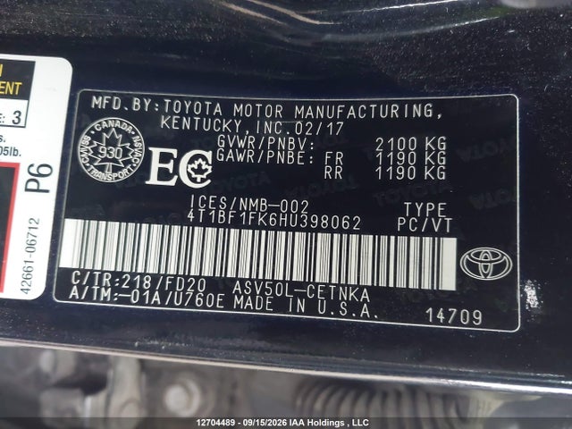 Toyota CAMRY LE 2017 4T1BF1FK6HU398062 Image 9