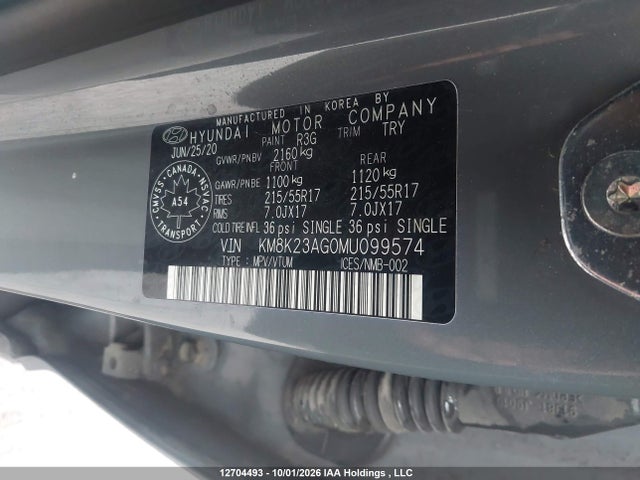 Aukcja sprzedaży 2021 Hyundai Kona Sel, vin: KM8K23AG0MU099574, numer aukcji: 12704493