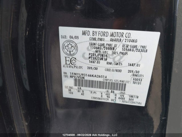 12704508 :رقم المزاد ، 1FMYU93146KA26514 vin ، 2006 Ford Escape Xlt مزاد بيع