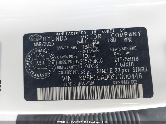 Aukcja sprzedaży 2025 Hyundai Kona Preferred Awd With Trend Package, vin: KM8HCCAB0SU300446, numer aukcji: 12704512