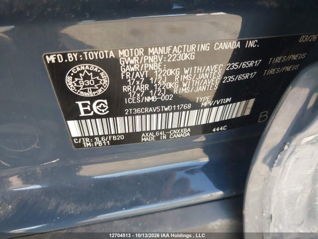 Aukcja sprzedaży 2026 Toyota Rav4 Le/xle Premium/woodland/se/xse/limited, vin: 2T36CRAV5TW011768, numer aukcji: 12704513
