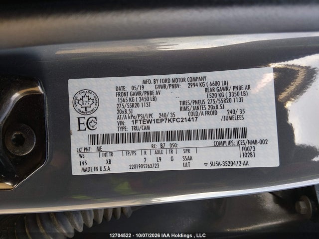 Ford F-150 Xlt 2019 1FTEW1EP7KFC21417 Image 19