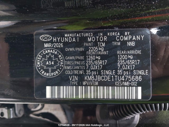 Продажа на аукционе авто 2026 Hyundai Tucson Sel, vin: KM8JBCDE1TU475686, номер лота: 12704528