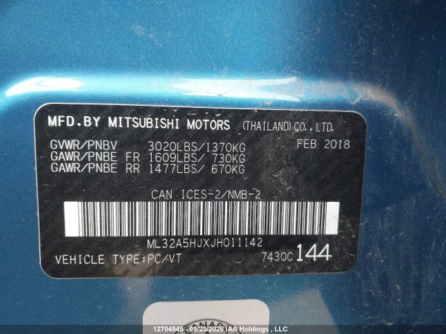 Aukcja sprzedaży 2018 Mitsubishi Mirage, vin: ML32A5HJXJH011142, numer aukcji: 12704545