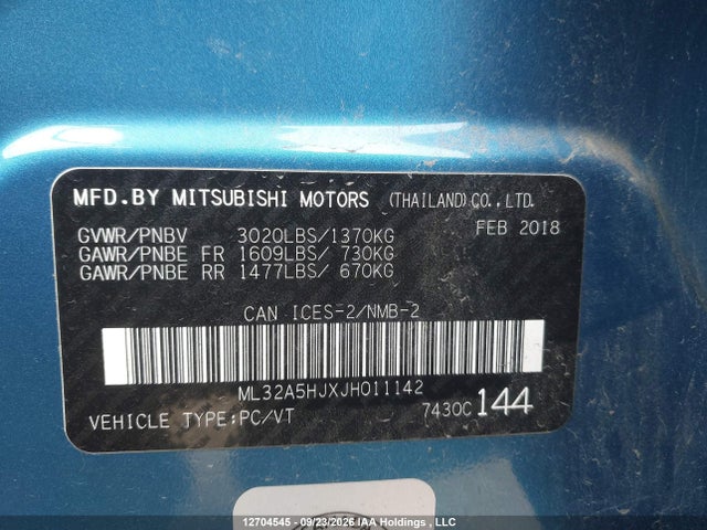 Aukcja sprzedaży 2018 Mitsubishi Mirage, vin: ML32A5HJXJH011142, numer aukcji: 12704545