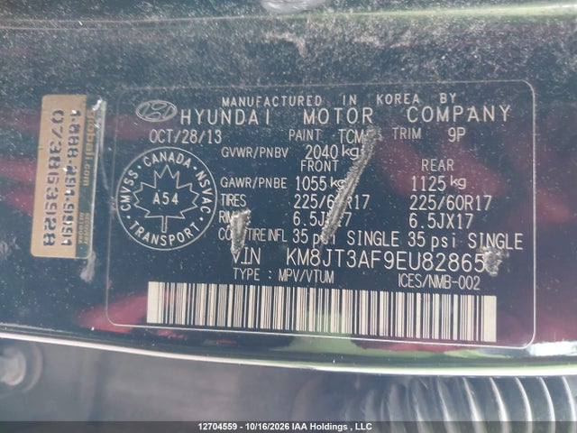 Hyundai TUCSON GLS 2014 KM8JT3AF9EU828656 Image 9