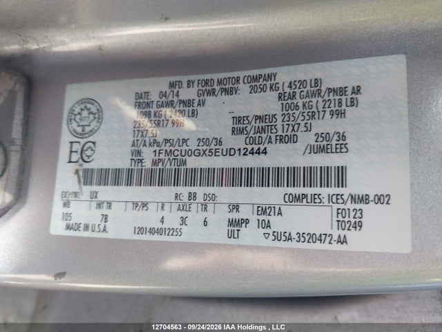 Продаж на аукціоні авто 2014 Ford Escape Se, vin: 1FMCU0GX5EUD12444, номер лоту: 12704563