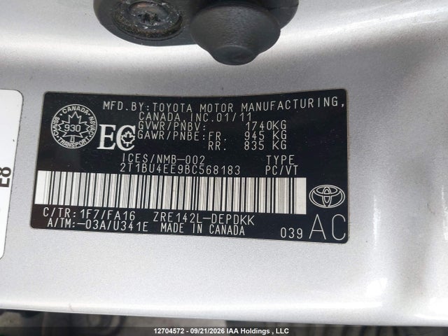 12704572 :رقم المزاد ، 2T1BU4EE9BC568183 vin ، 2011 Toyota Corolla Ce مزاد بيع