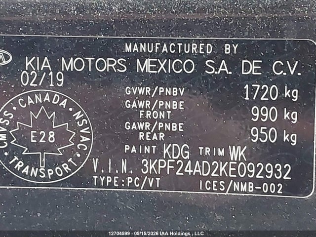 2019 Kia Forte Fe/lx/lxs მანქანა იყიდება აუქციონზე, vin: 3KPF24AD2KE092932, აუქციონის ნომერი: 12704599