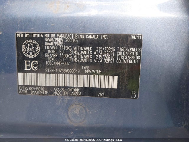 Продажа на аукционе авто 2011 Toyota Rav4, vin: 2T3ZF4DV3BW090519, номер лота: 12704638
