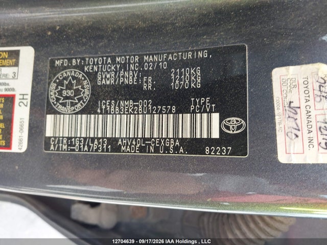 2011 Toyota Camry Hybrid მანქანა იყიდება აუქციონზე, vin: 4T1BB3EK2BU127578, აუქციონის ნომერი: 12704639