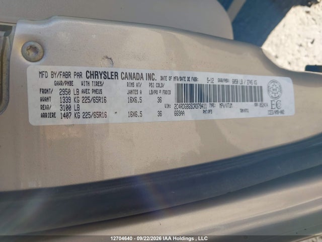 Aukcja sprzedaży 2012 Dodge Grand Caravan Se, vin: 2C4RDGBG5CR379411, numer aukcji: 12704640