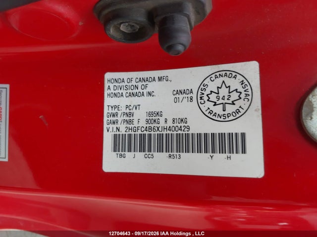 Honda Civic 2018 2HGFC4B6XJH400429 Image 9