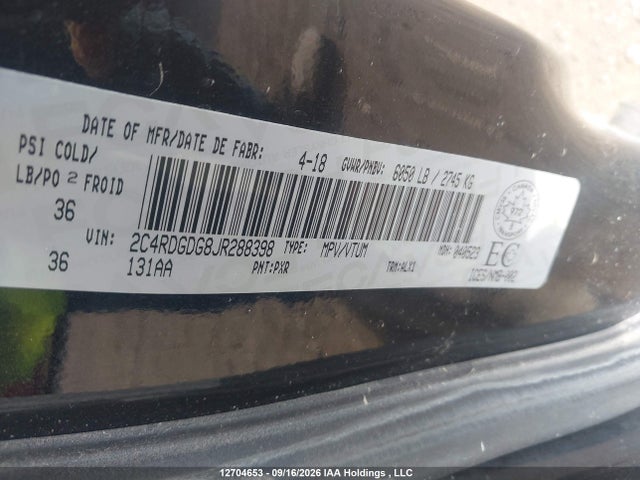 12704653 :رقم المزاد ، 2C4RDGDG8JR288398 vin ، 2018 Dodge Grand Caravan Crew مزاد بيع