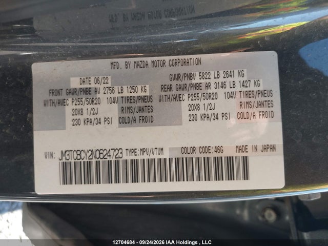 2022 Mazda Cx-9 Gs/gs-l მანქანა იყიდება აუქციონზე, vin: JM3TCBCY2N0624723, აუქციონის ნომერი: 12704684