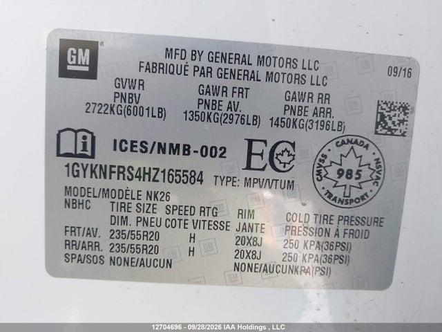 12704696 :رقم المزاد ، 1GYKNFRS4HZ165584 vin ، 2017 Cadillac Xt5 Platinum مزاد بيع