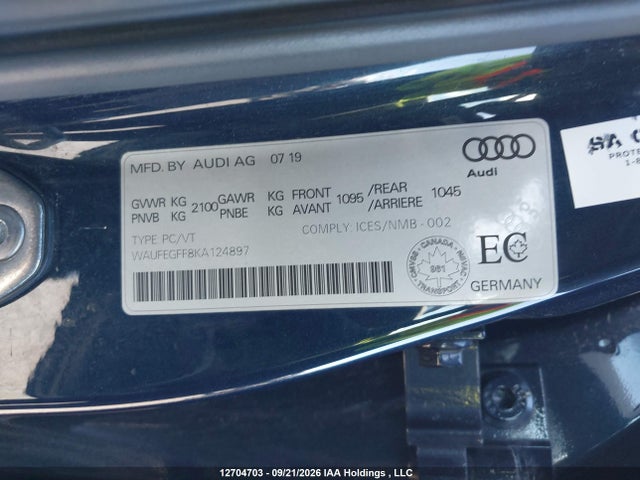 12704703 :رقم المزاد ، WAUFEGFF8KA124897 vin ، 2019 Audi A3 Technik مزاد بيع