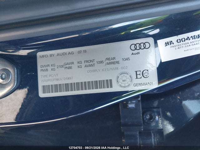 12704703 :رقم المزاد ، WAUFEGFF8KA124897 vin ، 2019 Audi A3 Technik مزاد بيع