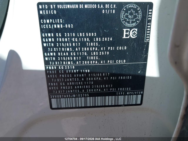 Volkswagen TIGUAN S 2018 3VV0B7AX5JM103705 Image 9