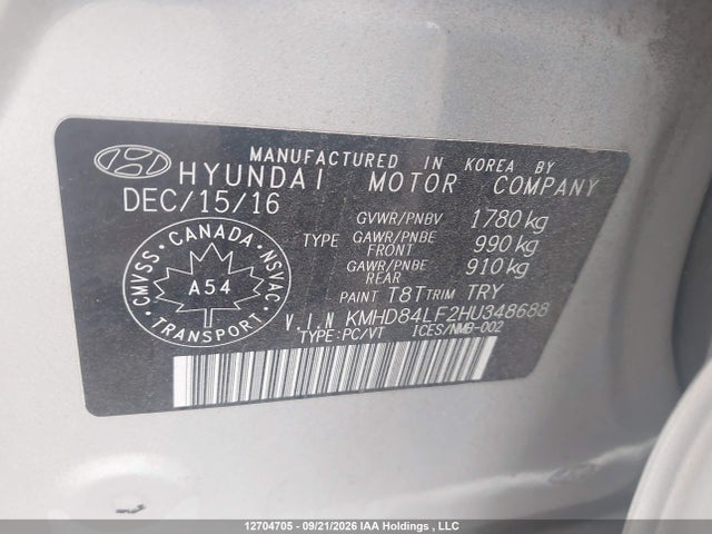 12704705 :رقم المزاد ، KMHD84LF2HU348688 vin ، 2017 Hyundai Elantra مزاد بيع