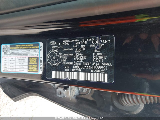 12704722 :رقم المزاد ، KM8J3CA44HU355591 vin ، 2017 Hyundai Tucson Limited/sport And Eco/se مزاد بيع