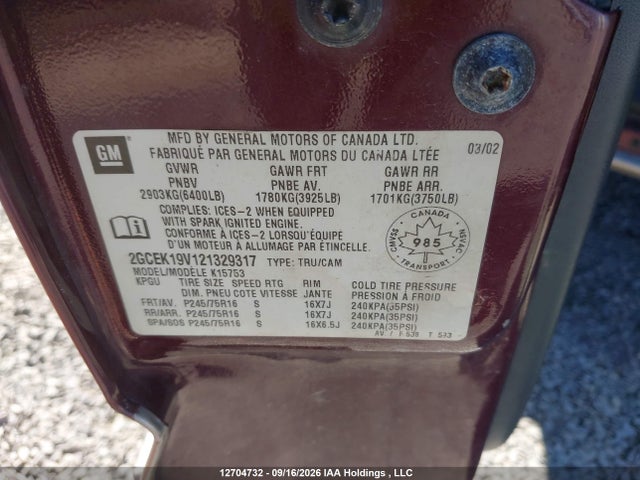 Aukcja sprzedaży 2002 Chevrolet Silverado 1500 Ls, vin: 2GCEK19V121329317, numer aukcji: 12704732