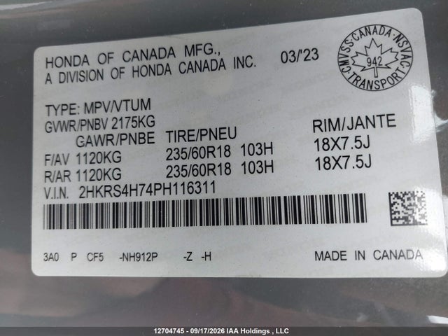 2HKRS4H74PH116311 Honda CR-V