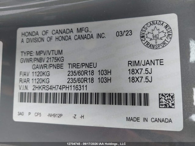 2HKRS4H74PH116311 Honda CR-V