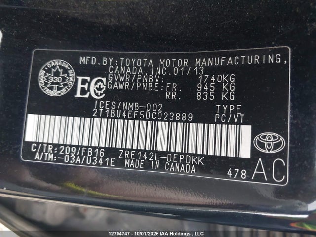 Aukcja sprzedaży 2013 Toyota Corolla Ce, vin: 2T1BU4EE5DC023889, numer aukcji: 12704747