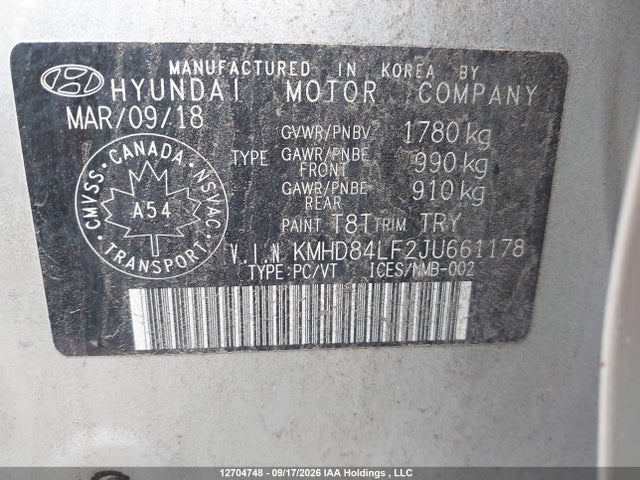 Продажа на аукционе авто 2018 Hyundai Elantra Gl Se, vin: KMHD84LF2JU661178, номер лота: 12704748