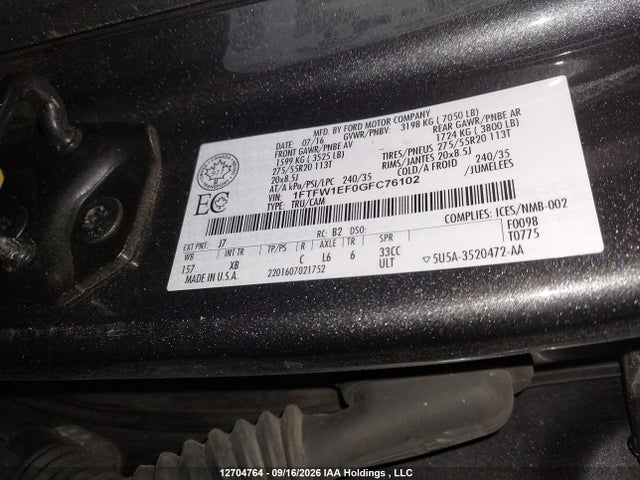 Ford F150 Supercrew 2016 1FTFW1EF0GFC76102 Image 19
