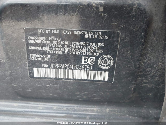 12704784 :رقم المزاد ، JF2GPAPC4F8248750 vin ، 2015 Subaru Xv Crosstrek 2.0 Limited مزاد بيع