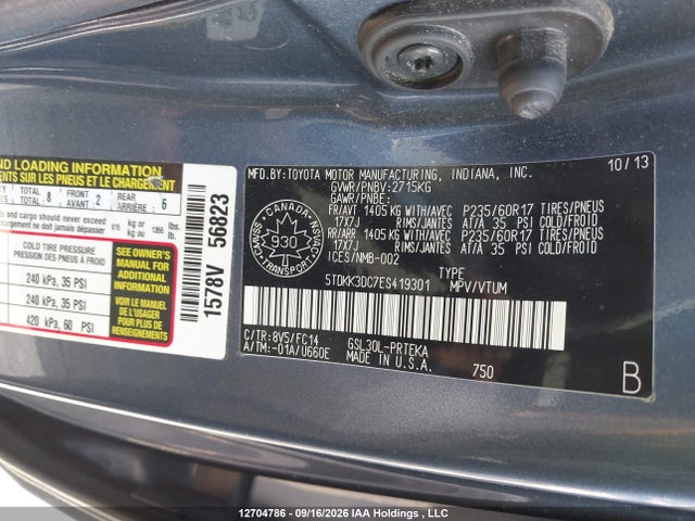 Toyota Sienna 2014 5TDKK3DC7ES419301 Image 9