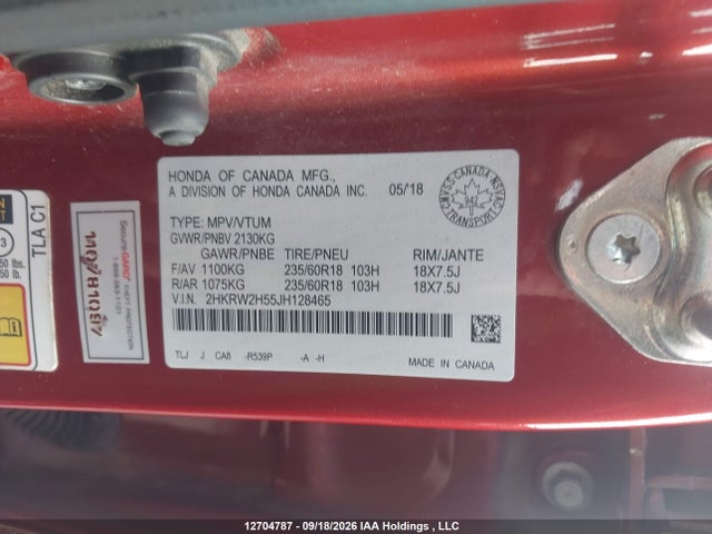 2018 Honda Cr-v Ex მანქანა იყიდება აუქციონზე, vin: 2HKRW2H55JH128465, აუქციონის ნომერი: 12704787