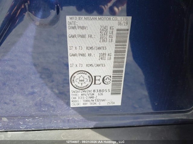 Продажа на аукционе авто 2019 Nissan Rogue S/sl/sv, vin: 5N1AT2MV2KC838055, номер лота: 12704807