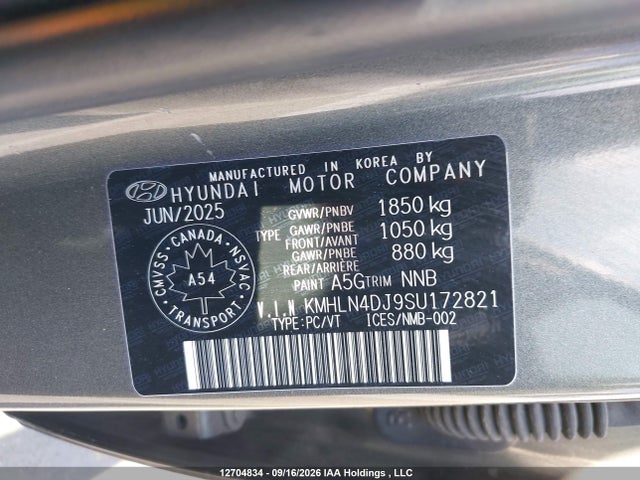 12704834 :رقم المزاد ، KMHLN4DJ9SU172821 vin ، 2025 Hyundai Elantra Luxury Hybrid مزاد بيع
