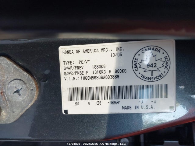 Продажа на аукционе авто 2006 Honda Accord, vin: 1HGCM56806A803889, номер лота: 12704839